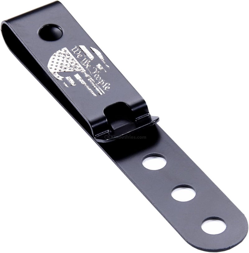 Holstex HolsterSmith Universal Metal Belt Clip for Holster Making - (Model 5) - (3-Hole) - (Tactical Black) - (w/Punisher Skull - We The People Engraving) - (1 Pack) - Image 1